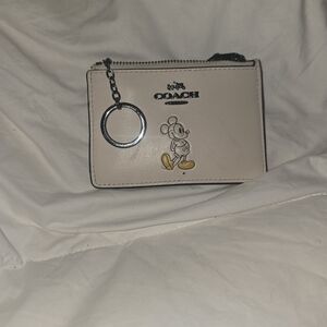 Coach Cream Leather Mickey Key Card Case with Yellow Shoes